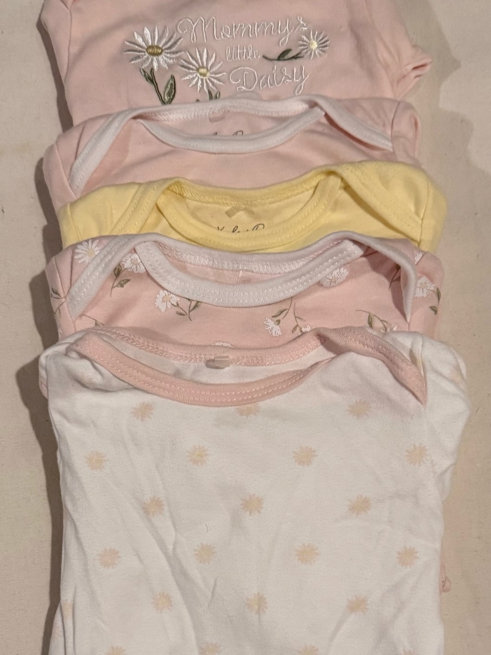 Baby Girls Pink & Yellow Daisy One-Piece Bodysuit Set